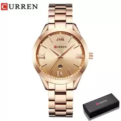 Imagem do Curren-relógio das mulheres, estilo retro, impermeável, aço, quartzo, presente de Natal, 9007