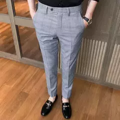 Imagem do Xadrez masculino anti-rugas calças cortadas, roupas de grife casual, terno masculino reto, verão, fino, barato, designer, cheque, 9