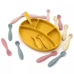 3 pçs colher de silicone garfo para utensílios de bebê conjunto alimentação comida criança aprender a comer treinamento garfo macio talheres utensílios de mesa das crianças - loja online