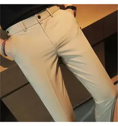 Calça casual slim-fit masculina, fato formal, monocromático, cintura ajustável, festa social, moda empresarial, novo, outono, 2022, 38-28