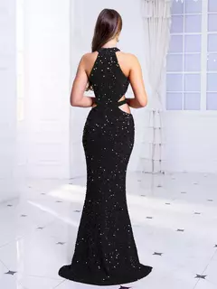 Vestido de lantejoulas feminino, oco, bodycon sem mangas, vestido de baile, sexy na internet