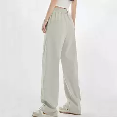 Calça esportiva de perna larga feminina, bolsos elásticos, tubo reto, calça sanitária solta, casual, na moda, nova, S-2XL, 2024 - loja online