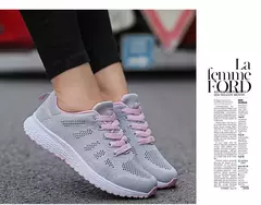 Mulheres sapatos casuais moda respirável andando malha sapatos planos tênis feminino 2021 ginásio sapatos vulcanizados branco calçado feminino na internet