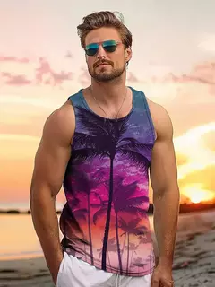 Imagem do Tops soltos estilo havaiano masculino, colete de férias lazer, viagem ao ar livre, confortável, casual, estampa do sol