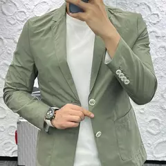 Casaco slim fit de manga comprida masculino, botão de lapela, casual de negócios, fino, simples, cor sólida, moda, primavera, verão, novo, 2024