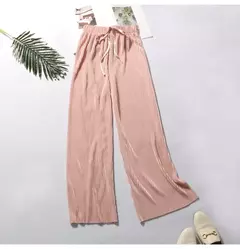 Calça casual de cintura alta feminina, fundo de sino emagrecedor, cor sólida, seda do gelo, faixa elástica na cintura, novo estilo, verão, por atacado - Wolf Magazine
