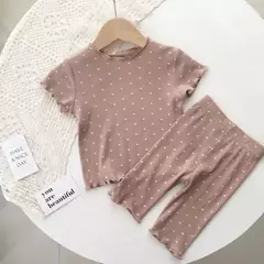Elegante feminino bebê verão fino chiffon pijama conjunto de 2 peças roupas para casa para crianças bolinhas design ar condicionado roupas