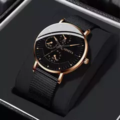 Imagem do Relógio de quartzo casual masculino, malha de aço, relógios de pulso, relógio masculino, nova moda