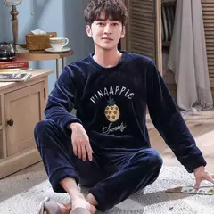 Pijama de flanela de manga comprida masculino, traje caseiro, velo coral quente, modelos, primavera, outono, inverno, novo - loja online