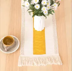 Algodão e linho Splicing Table Flag para casa, toalha de mesa tecida Tassel, Material Natural, Decoração Pastoral, 2 cores - comprar online