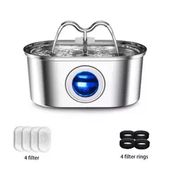 Dispensador de animais de estimação de aço inoxidável, 108oz/3.2l, água para gatos, com luz led, bomba silenciosa, fonte automática para gato, cachorro, tigela potável - Wolf Magazine