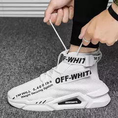 Sapatilhas de topo alto masculinas, sapatos casuais de malha, meias confortáveis respiráveis, sapato de caminhada ao ar livre, moda na internet