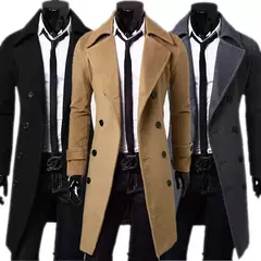 Imagem do Casaco trench mistura de lã slim fit masculino, jaqueta monocromática, moda casual, alta qualidade, outono, inverno, 2024