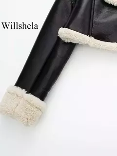 Willshela-Jaquetas de zíper frontal sólido feminino, gola lapela vintage, mangas compridas, roupas chiques de senhora, moda feminina