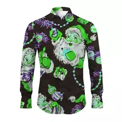 Imagem do Camisa Masculina Manga Longa de Natal, Estampada em 3D, Papai Noel, Festival, Festa, Roupa Casual, Venda Quente
