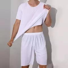Pijama solto masculino de manga curta, roupa caseira, camiseta, shorts esportivos e de lazer, terno tamanho grande, 4x menino, 2 peças por conjunto na internet