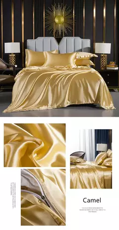 Cama de seda sólida com capa de edredão, lençol, folha plana, fronha, lençol de luxo, rei, rainha, duplo, Twin Size - loja online