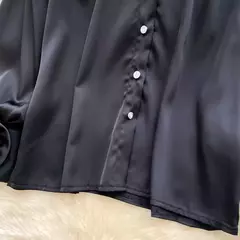 Elegante cetim tridimensional flor manga longa lapela blusa chique vintage moda colheita topo feminino camisas de outono roupas - comprar online