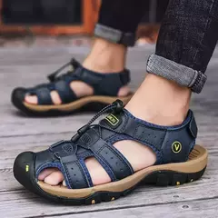 Sapatos masculinos casuais de couro genuíno, sandálias masculinas ao ar livre, sapatos romanos de praia, plus size 38-48, verão na internet