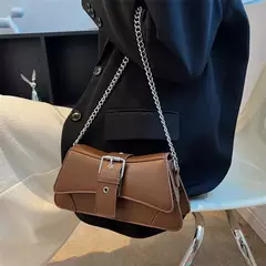 Bolsa de ombro monocromática com corrente para mulheres, bolsa pequena de couro na internet