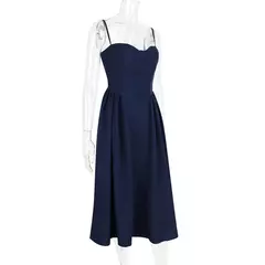 Elegante vestido plissado sem encosto sem mangas feminino, vestido Midi monocromático, vestido feminino de festa à noite, sexy, verão, 2024 - comprar online
