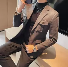 Blazers masculinos de peito único, ternos cinza, casacos grandes, tamanho grande, moda de alta qualidade, novo em 2020 - loja online