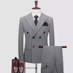 Vestido de smoking de casamento de três peças para homens, terno de negócios, social, cor sólida, trespassado, noivo, moda, jaqueta, calça, colete, novo