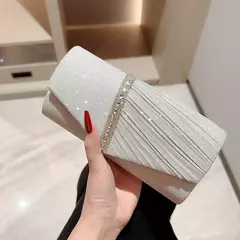 Bolsa de embreagem prata glitter para mulheres, bolsa de noite envelope, bolsa longa elegante, bolsa de ombro corrente, bolsa de casamento, moda - loja online