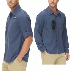 Camisas de Botão Táticas Masculinas, Manga Comprida, Casual, Pescaria, Carga, Caminhada, Trabalhando, Blusa, UPF 50 Plus - comprar online