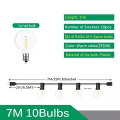 Outdoor LED String Lights, Lâmpadas, Festão, Fada, Pátio, Guirlanda, Lâmpada, Casamento, Rua, Acampamento, Jardim, Decoração de Festa, G40, 110V, 220V