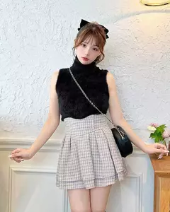 Saias Plissadas Japonesas Lolita Plissadas para Mulheres, Saia Xadrez, Cintura Alta Elástica, Mini Culottes Emagrecedores, Novo, Primavera, 2022 - loja online
