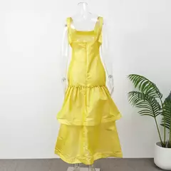 Vestido feminino sem encosto com gola quadrada, estilingues elegantes, vestido com bolo monocromático, Vestes compridas femininas, Festa à noite, Verão, 2022 - comprar online