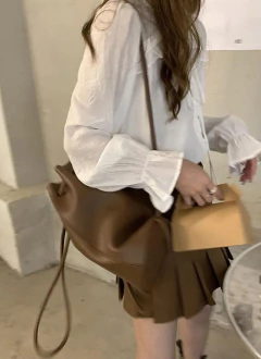 Imagem do Xpqbb-Blusa de chiffon com decote em V para mulheres, camisas soltas com renda, manga comprida, babados, streetwear feminino, roupas coreanas, primavera e outono, 2024