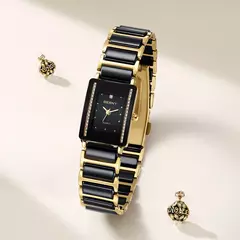 Imagem do BERNY-Relógio quartzo cerâmica masculina e feminina, relógio de pulso retangular, pulseira, luxo, ouro, relógios casal, relógios de presente, moda