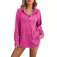 Blusas vintage grandes para mulheres, camisas soltas casuais para jovens, tops femininos monocromáticos, moda elegante, outono, 2024 - Wolf Magazine