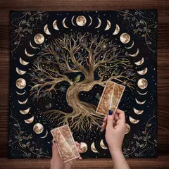 Blue Life Tree Tarot Toalha De Mesa, Tarot Cloth, Capa De Leitura, Feitiçaria, Astrologia, Sol, Lua, Céu Estrelado, Altar