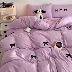 Cute Pink Bows Embroidery Duvet Cover Set, Conjuntos de cama 3D Confortável Rainha Consolador, capas macias para meninas, crianças, adolescentes - comprar online