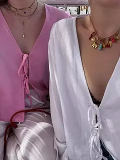 Camisas femininas com laço de linho e algodão com renda, blusa solta de manga longa com decote V profundo, blusa casual feminina, primavera e verão - loja online
