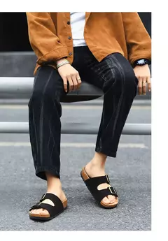 Imagem do Sandálias masculinas de couro para praia, chinelo confortável, sapatos de marca original, verão 2022