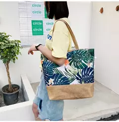 Bolsa de lona dobrável para mulheres, impressão de flores, grafite, bolsa de ombro, casual, tamanho grande, moda feminina - loja online