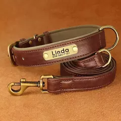 Coleira e coleira de couro pu para cães, conjunto macio e durável de couro liso, 5 pés de chumbo ajustável para cães pequenos e médios - loja online