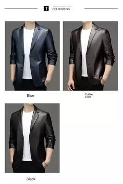 Imagem do Outono novo casaco de couro masculino terno lapela negócios casual jaqueta de couro masculino