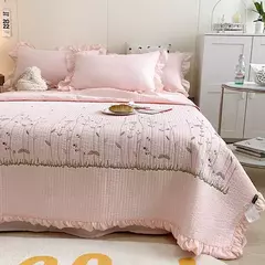 Novo conjunto de colcha de verão chiffon acolchoado menina coração lavado algodão babados capa de cama de casal - loja online