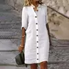 Saia Midi de Algodão Elegante Feminino, Vestido Casual, Manga Curta, Comprimento Médio, Decote V, Lady Robe, Vestidos de Verão, S-XL, 2022