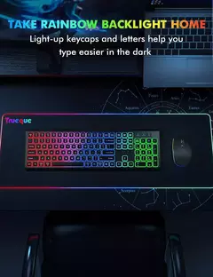 Combo de teclado e mouse sem fio, retroiluminado RGB, letras iluminadas recarregáveis, tamanho completo ergonômico, modo de suspensão, 2,4 GHz - Wolf Magazine