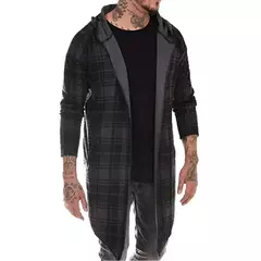 Casaco de malha longa masculino, cardigã fino, jaqueta xadrez, capa com capuz, moda steampunk - comprar online