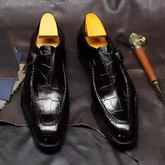 Imagem do Sapatos de casamento masculino com fivela de couro mocassins da moda, sapato de vestido, biqueira quadrada, formal, elegante, de boa qualidade, casual