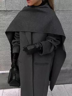 Moda oversized manga cheia grande cachecol colarinho feminino casaco elegante bolso sólido duplo breasted casaco senhora 2024 deslocamento wear