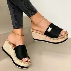 Sandália casual de salto alto para mulheres, fundo grosso, sapatos femininos, sandálias de verão lazer, chinelos de mulas plataforma - Wolf Magazine