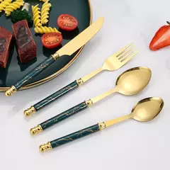 Louça de aço inoxidável com contas duplas, Rack com alça de plástico, faca de bife, garfo e colher, presentes high-end, 24PCs na internet
